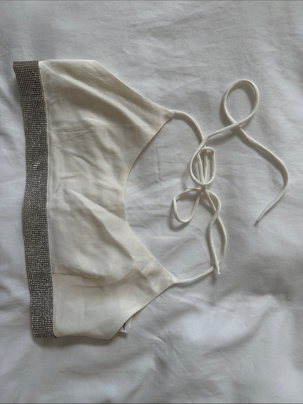 Zara Cream Halter Crop Top with Rhinestone Trim